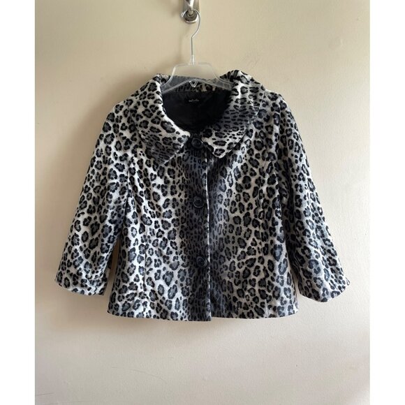 Rafaella Jackets & Blazers - Rafaella Animal Print Fax Fur Coat Womens L Gray Short Length Button Front Lined